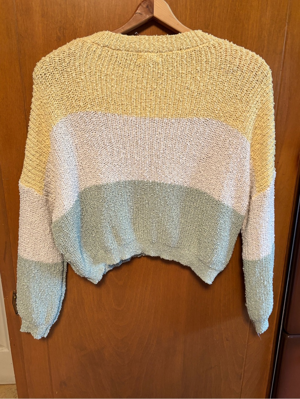 Pastel Colorblock Cropped Knit Sweater - Yellow, Cream & Sage - Picture 5 of 5